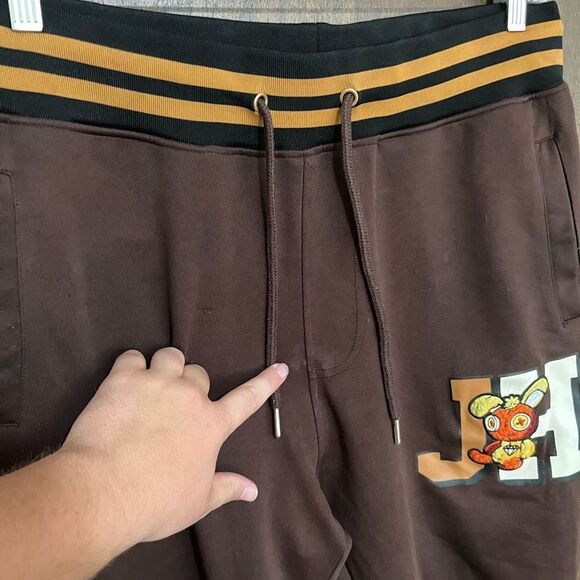 Jewel House Men's Elastic Ribbed Waistband Logo Tapered Sweatpants Brown Size XL - Picture 3 of 8